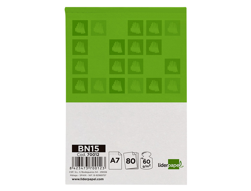 BLOC NOTAS LIDERPAPEL CUADRO 4 MM A7 80 HOJAS 60 G/M2 PERFORADO SIN TAPA