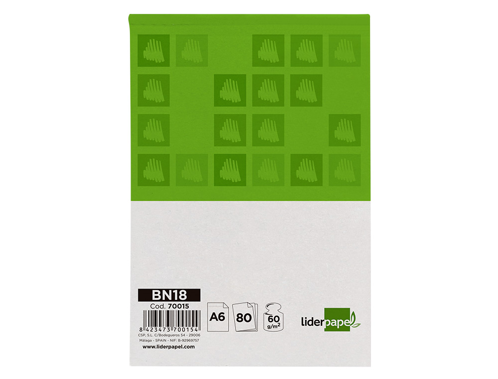 BLOC NOTAS LIDERPAPEL LISO A6 80 HOJAS 60 G/M2 PERFORADO SIN TAPA