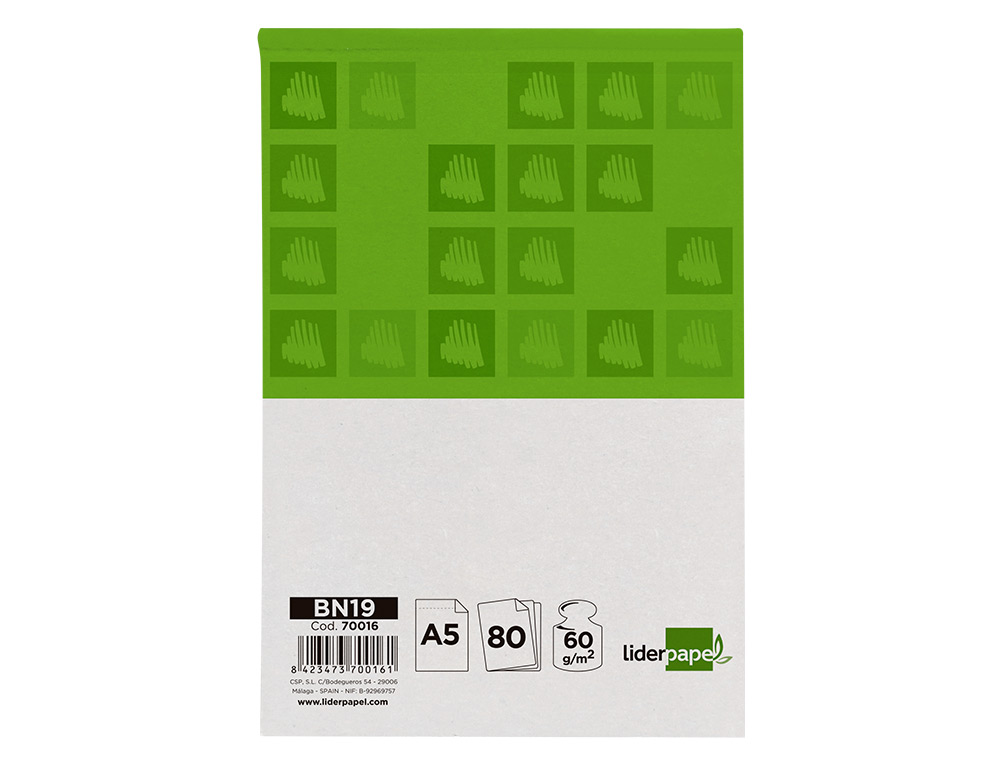 BLOC NOTAS LIDERPAPEL CUADRO 4 MM A5 80 HOJAS 60 G/M2 PERFORADO SIN TAPA