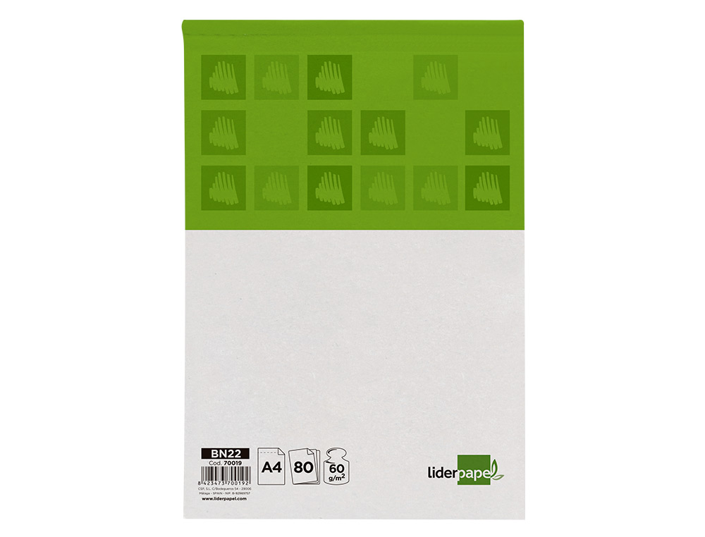 BLOC NOTAS LIDERPAPEL LISO A4 80 HOJAS 60 G/M2 PERFORADO SIN TAPA