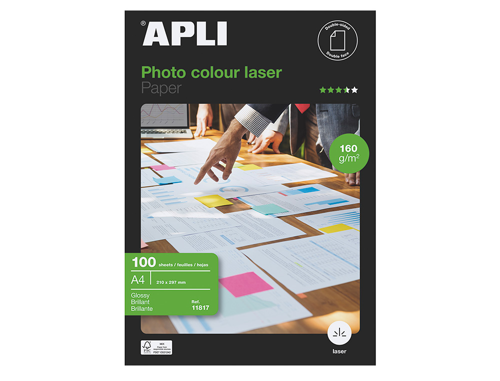 PAPEL FOTOGRAFICO APLI GLOSSY DOBLE CARA DIN A4 PACK DE 100 HOJAS 160 GR