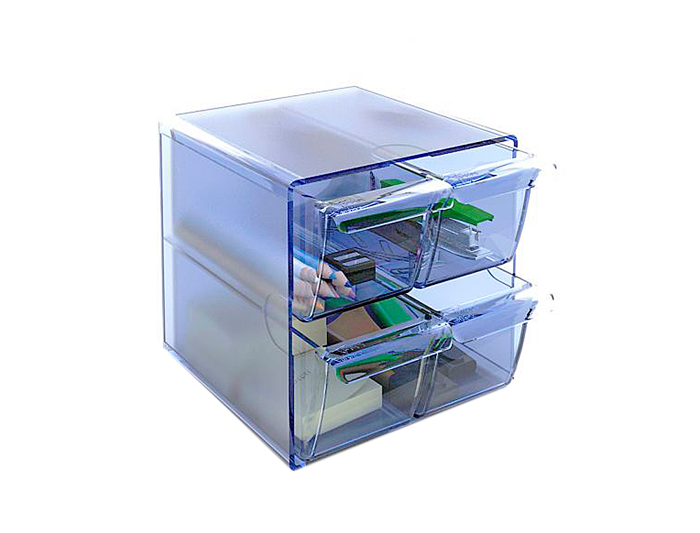 ARCHICUBO ARCHIVO 2000 4 CAJONES ORGANIZADOR MODULAR PLASTICO AZUL TRANSPARENTE 190X150X150 MM
