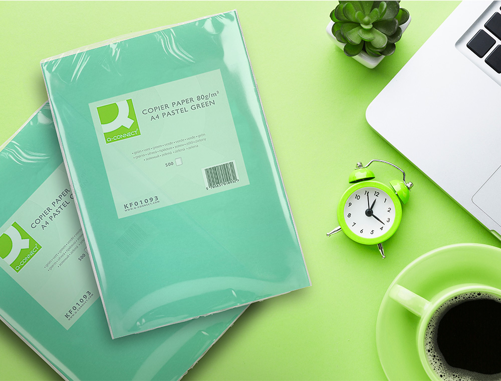 PAPEL COLOR Q-CONNECT DIN A4 80 GR VERDE PAQUETE DE 500 HOJAS