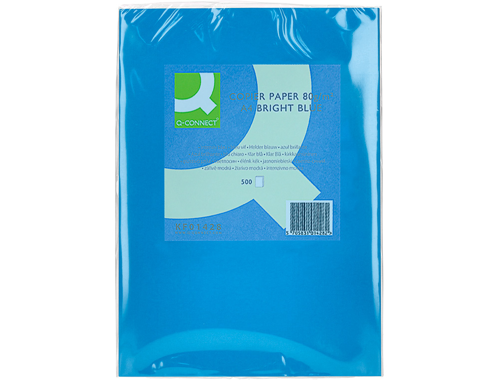 PAPEL COLOR Q-CONNECT DIN A4 80GR AZUL INTENSO PAQUETE DE 500 HOJAS