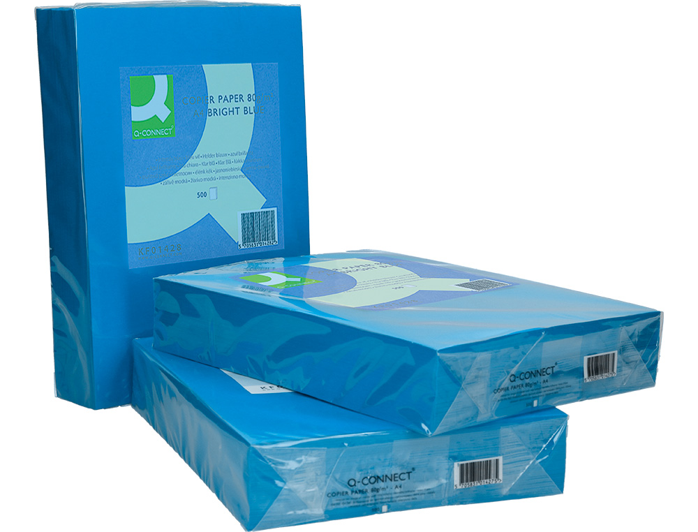 PAPEL COLOR Q-CONNECT DIN A4 80GR AZUL INTENSO PAQUETE DE 500 HOJAS