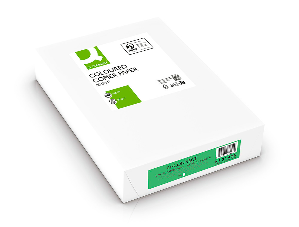 PAPEL COLOR Q-CONNECT DIN A4 80GR VERDE INTENSO PAQUETE DE 500 HOJAS