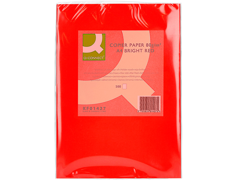 PAPEL COLOR Q-CONNECT DIN A4 80GR ROJO INTENSO PAQUETE DE 500 HOJAS
