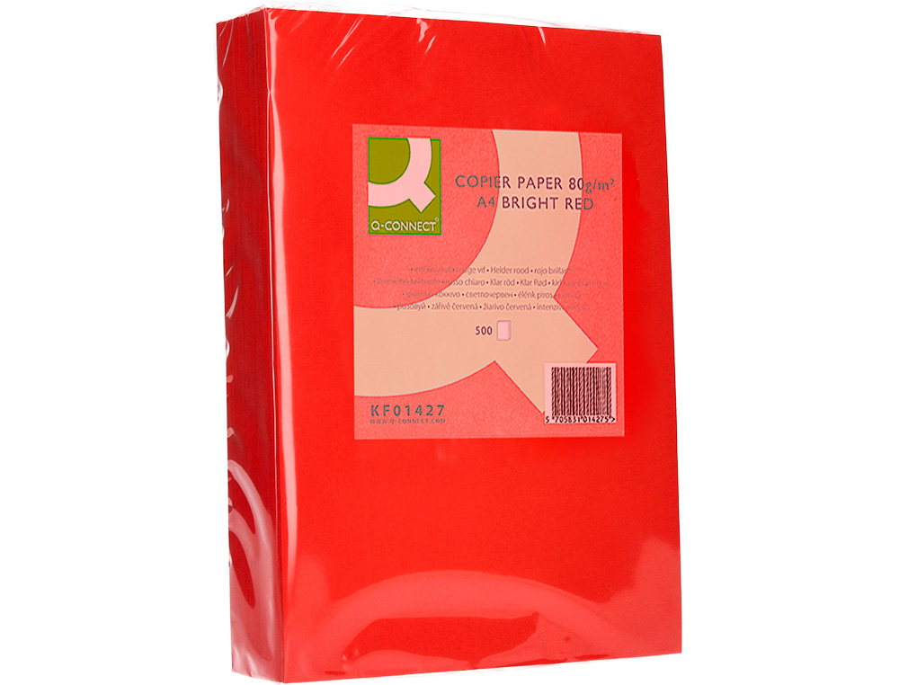 PAPEL COLOR Q-CONNECT DIN A4 80GR ROJO INTENSO PAQUETE DE 500 HOJAS