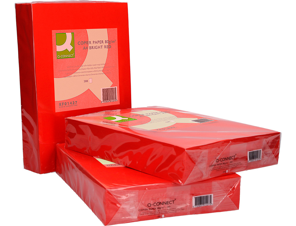PAPEL COLOR Q-CONNECT DIN A4 80GR ROJO INTENSO PAQUETE DE 500 HOJAS