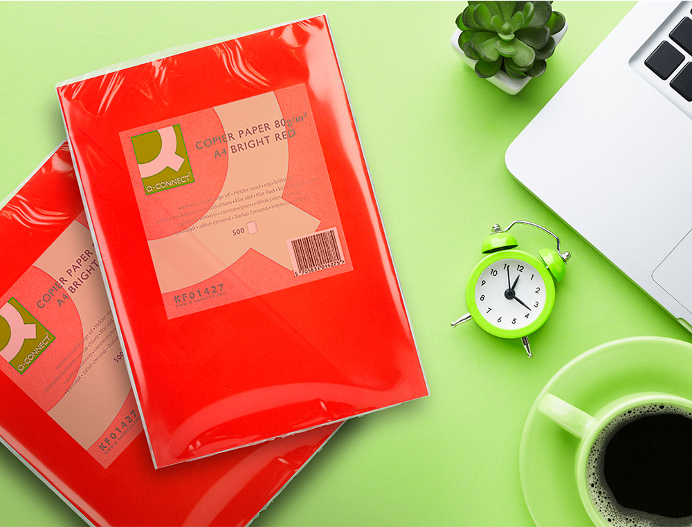 PAPEL COLOR Q-CONNECT DIN A4 80GR ROJO INTENSO PAQUETE DE 500 HOJAS