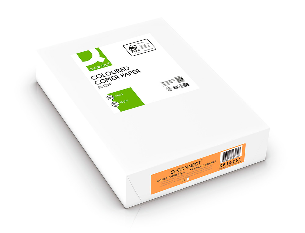 PAPEL COLOR Q-CONNECT DIN A4 80GR NARANJA INTENSO PAQUETE DE 500 HOJAS
