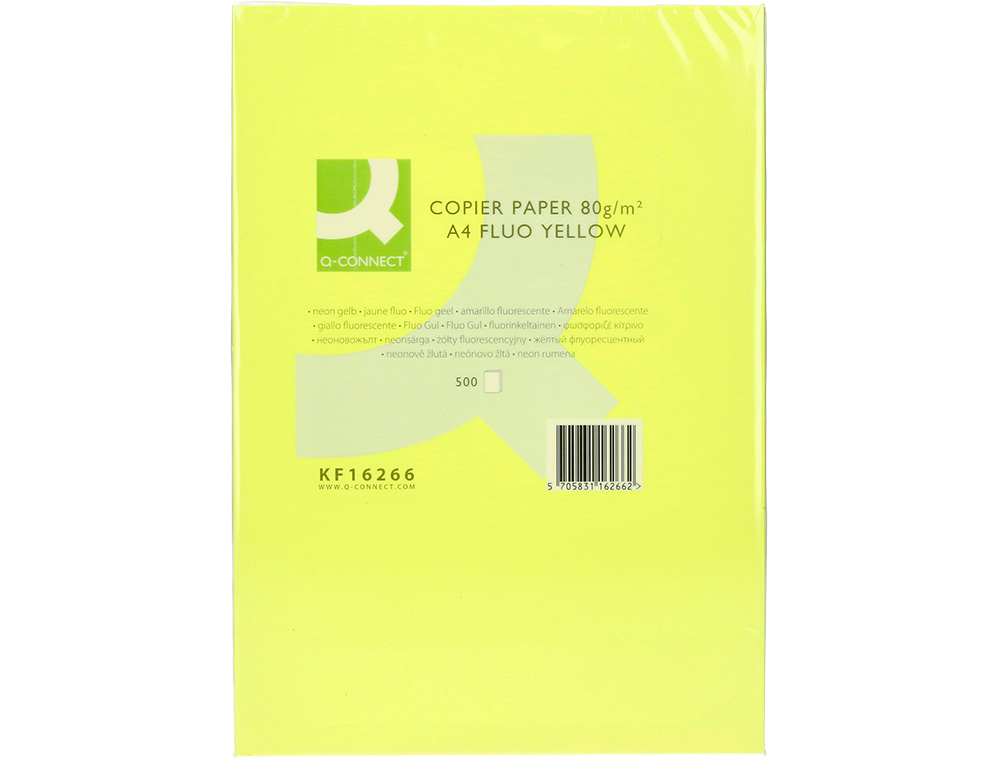 PAPEL COLOR Q-CONNECT DIN A4 80GR AMARILLO NEON PAQUETE DE 500 HOJAS