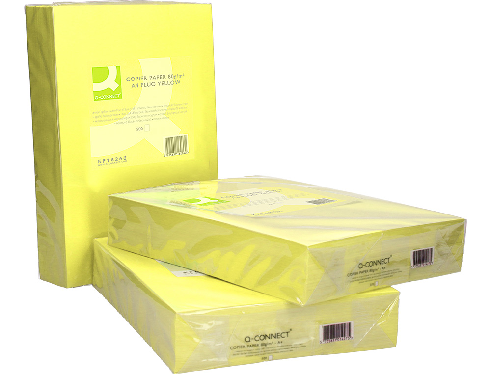 PAPEL COLOR Q-CONNECT DIN A4 80GR AMARILLO NEON PAQUETE DE 500 HOJAS
