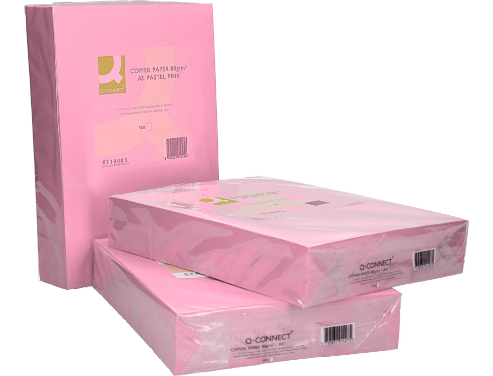 PAPEL COLOR Q-CONNECT DIN A3 80 GR ROSA PAQUETE DE 500 HOJAS