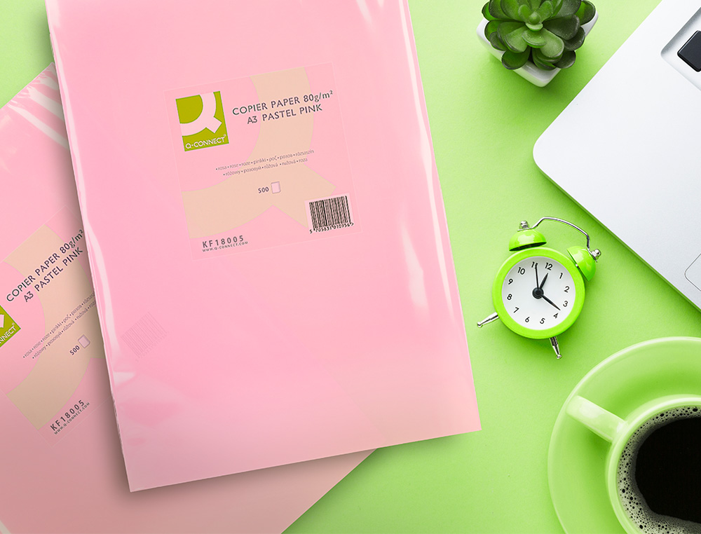 PAPEL COLOR Q-CONNECT DIN A3 80 GR ROSA PAQUETE DE 500 HOJAS