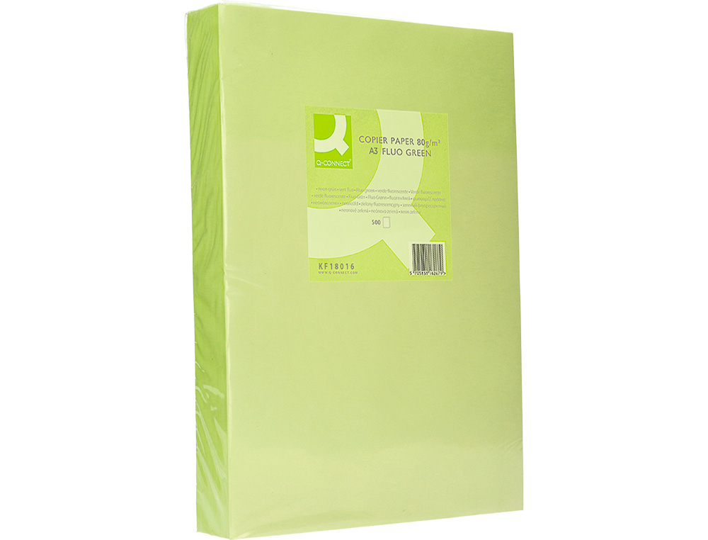 PAPEL COLOR Q-CONNECT DIN A3 80GR VERDE NEON PAQUETE DE 500 HOJAS