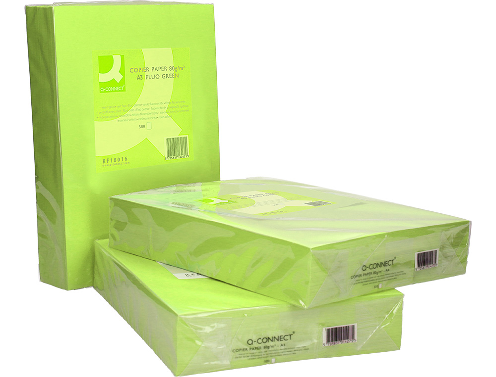 PAPEL COLOR Q-CONNECT DIN A3 80GR VERDE NEON PAQUETE DE 500 HOJAS