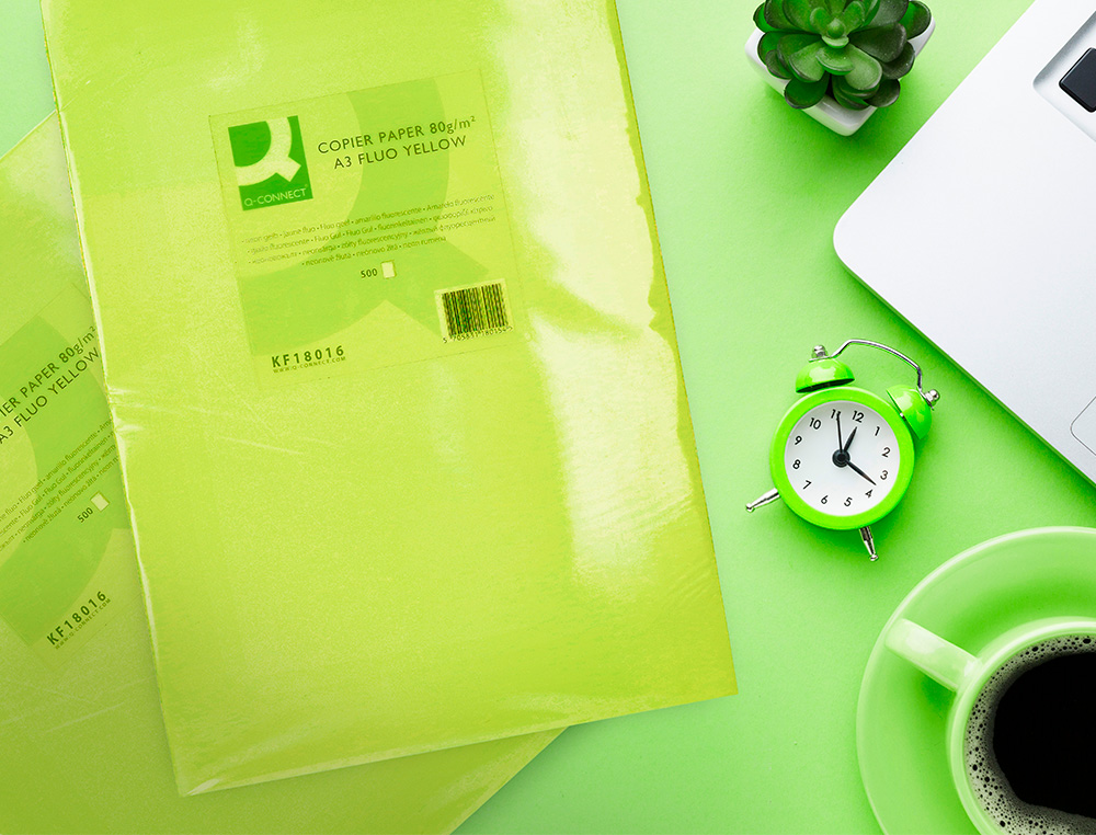 PAPEL COLOR Q-CONNECT DIN A3 80GR VERDE NEON PAQUETE DE 500 HOJAS
