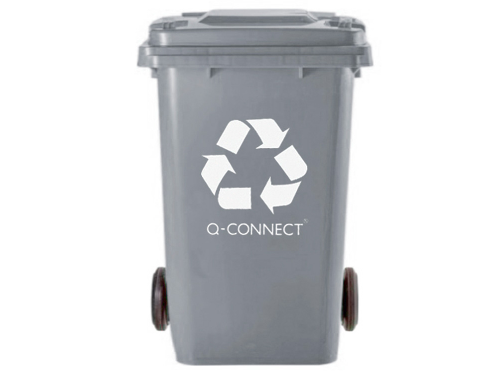 PAPELERA CONTENEDOR Q-CONNECT PLASTICO GRIS PARA DESECHOS EN GENERAL 100 L CON TAPA Y RUEDAS 750X470X370 MM