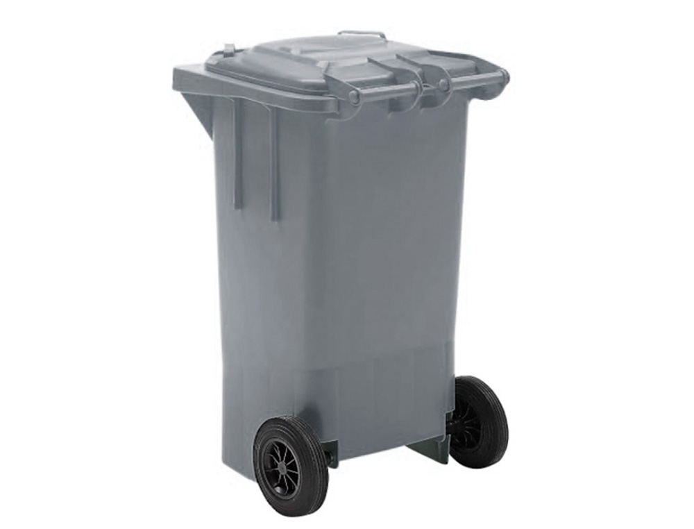 PAPELERA CONTENEDOR Q-CONNECT PLASTICO GRIS PARA DESECHOS EN GENERAL 100 L CON TAPA Y RUEDAS 750X470X370 MM