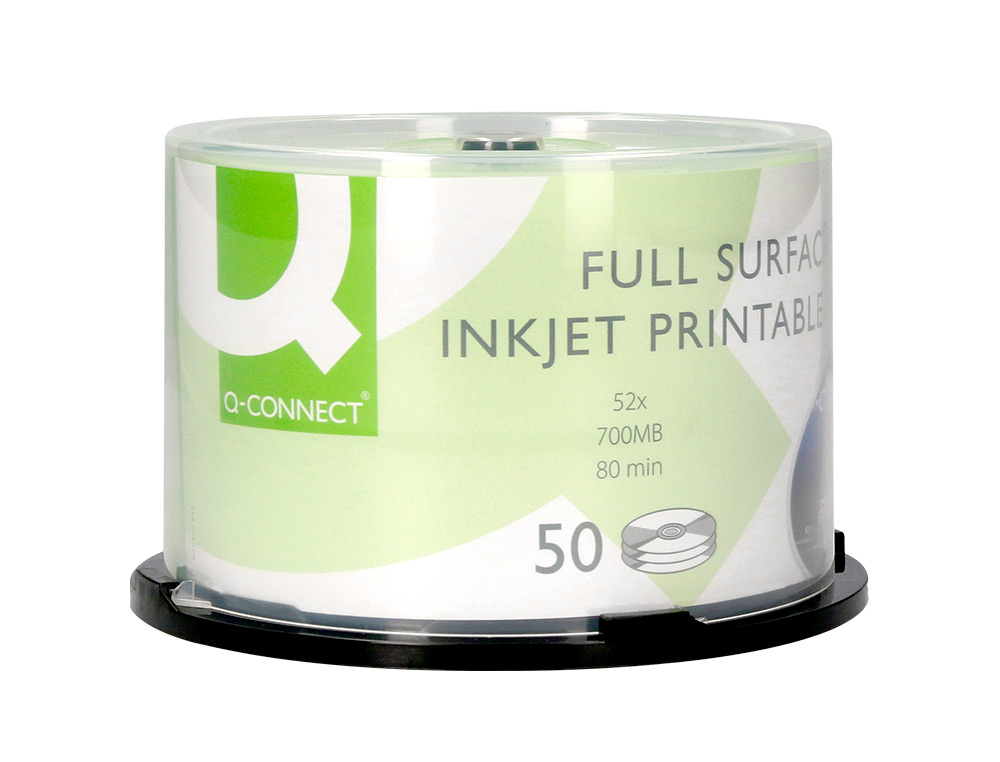 CD-R Q-CONNECT CON SUPERFICIE 100% IMPRIMIBLE PARA INKJET CAPACIDAD 700MB DURACION 80MINVELOCIDAD 52X BOTE DE 50 UNID