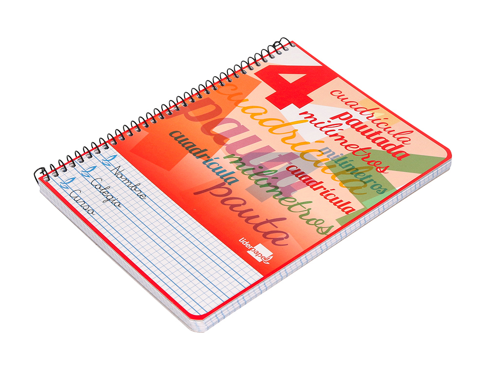CUADERNO ESPIRAL LIDERPAPEL CUARTO PAUTAGUIA TAPA DURA 80H 75 GR CUADRO PAUTADO 4MM CON MARGEN
