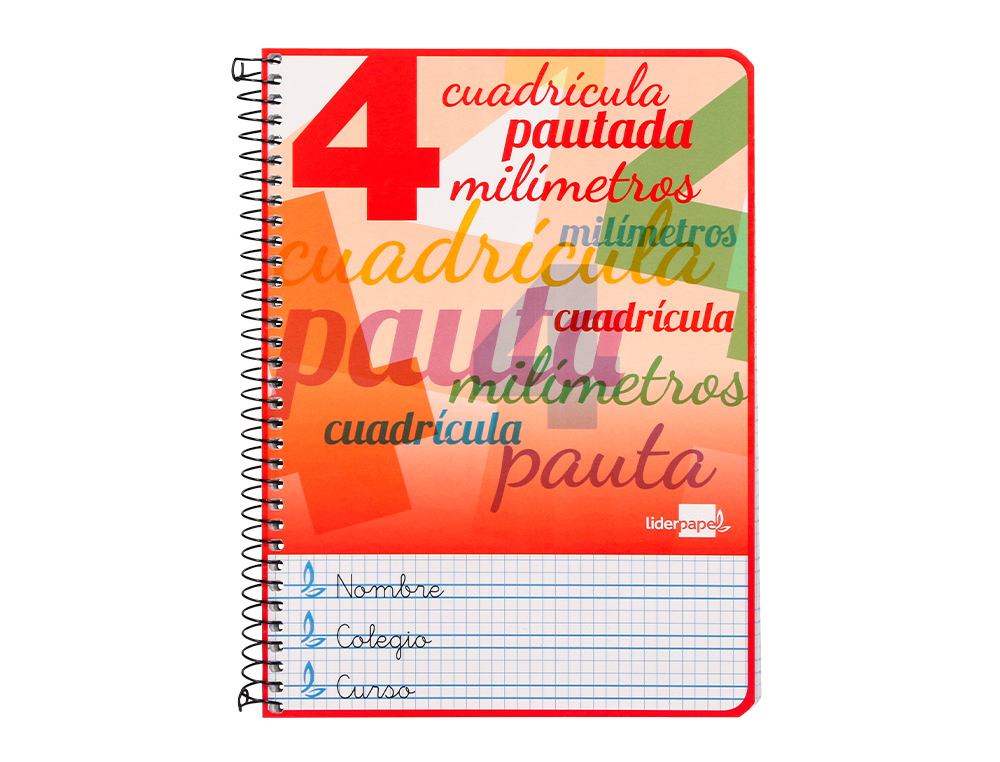 CUADERNO ESPIRAL LIDERPAPEL CUARTO PAUTAGUIA TAPA DURA 80H 75 GR CUADRO PAUTADO 4MM CON MARGEN