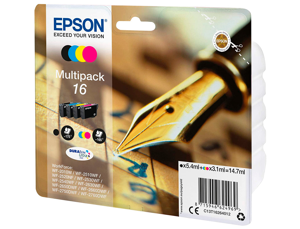 INK-JET EPSON 16 MULTIPACK WORKFORCE WF-2010W WF-2510WF WF-2520NF WF-2530WF WF-2540WF NEGRO AMARILLO CIAN Y MAGENTA