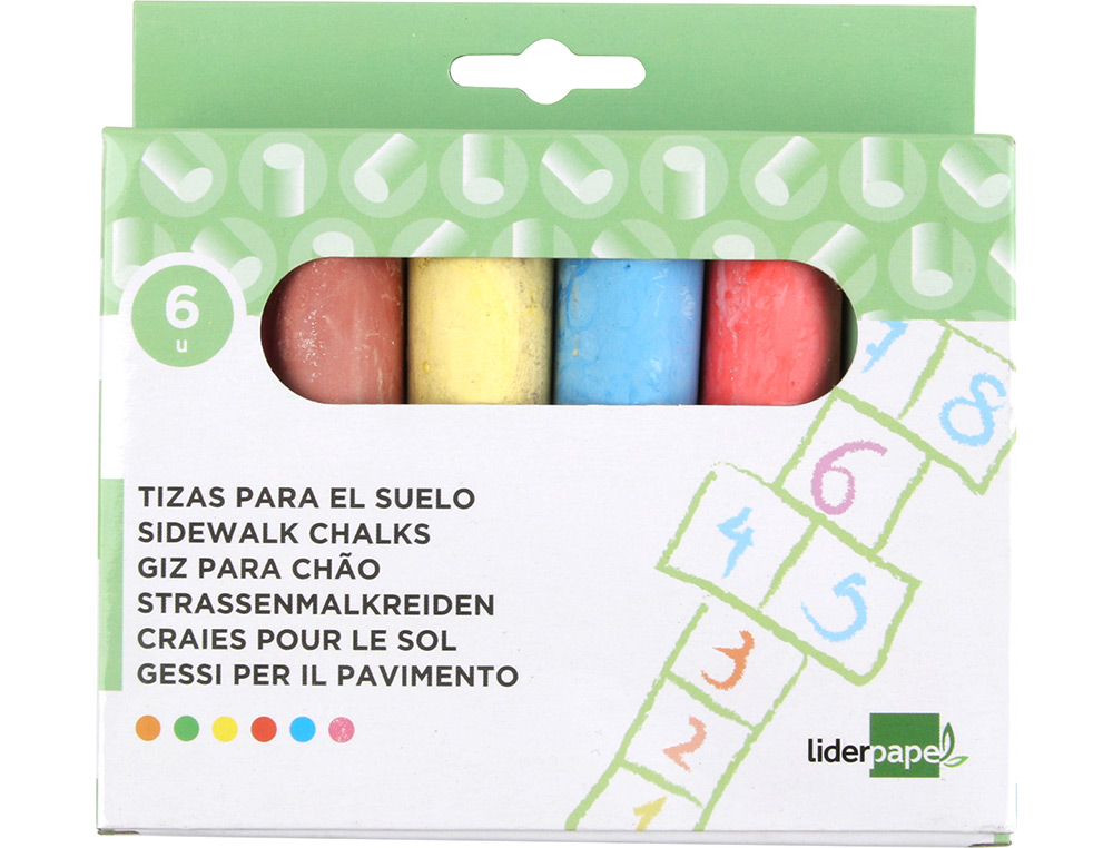 TIZA COLOR LIDERPAPEL PARA SUELO CAJA DE 6 UNIDADES COLORES SURTIDOS