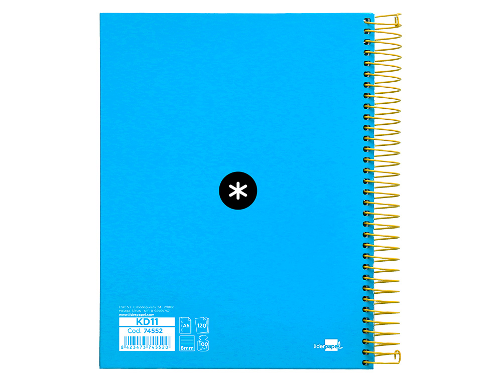 CUADERNO ESPIRAL A5 MICRO ANTARTIK TAPA FORRADA 120H 100 GR HORIZONTAL 5 BANDAS 6 TALADROS COLOR AZUL