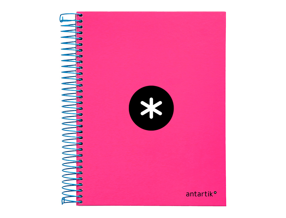 CUADERNO ESPIRAL A5 MICRO ANTARTIK TAPA FORRADA 120H 90 GR LISO CON BANDAS 6 TALADROS COLOR ROSA FLUOR