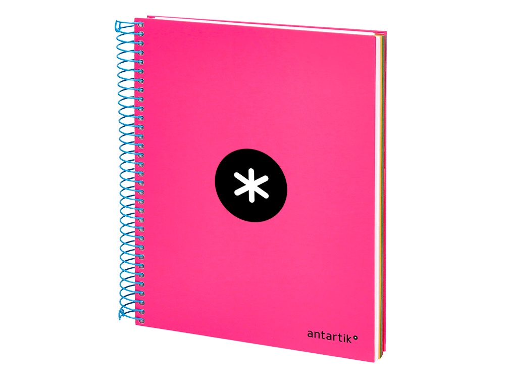 CUADERNO ESPIRAL A5 MICRO ANTARTIK TAPA FORRADA 120H 90 GR LISO CON BANDAS 6 TALADROS COLOR ROSA FLUOR