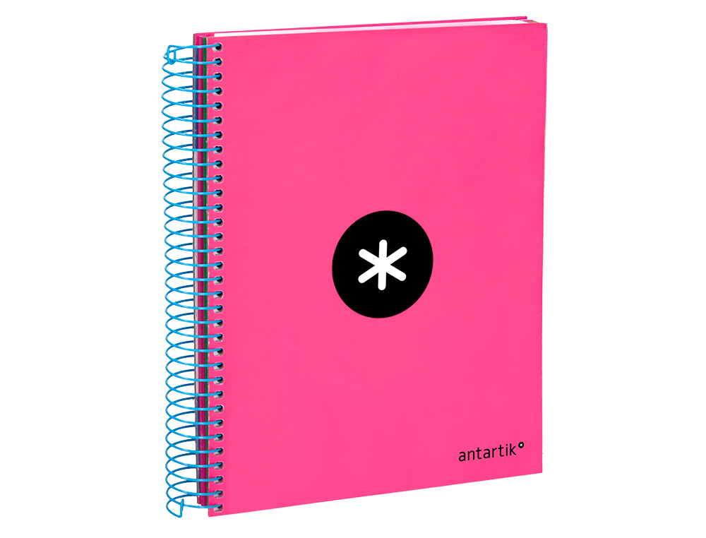 CUADERNO ESPIRAL A5 MICRO ANTARTIK TAPA FORRADA 120H 90 GR LISO CON BANDAS 6 TALADROS COLOR ROSA FLUOR
