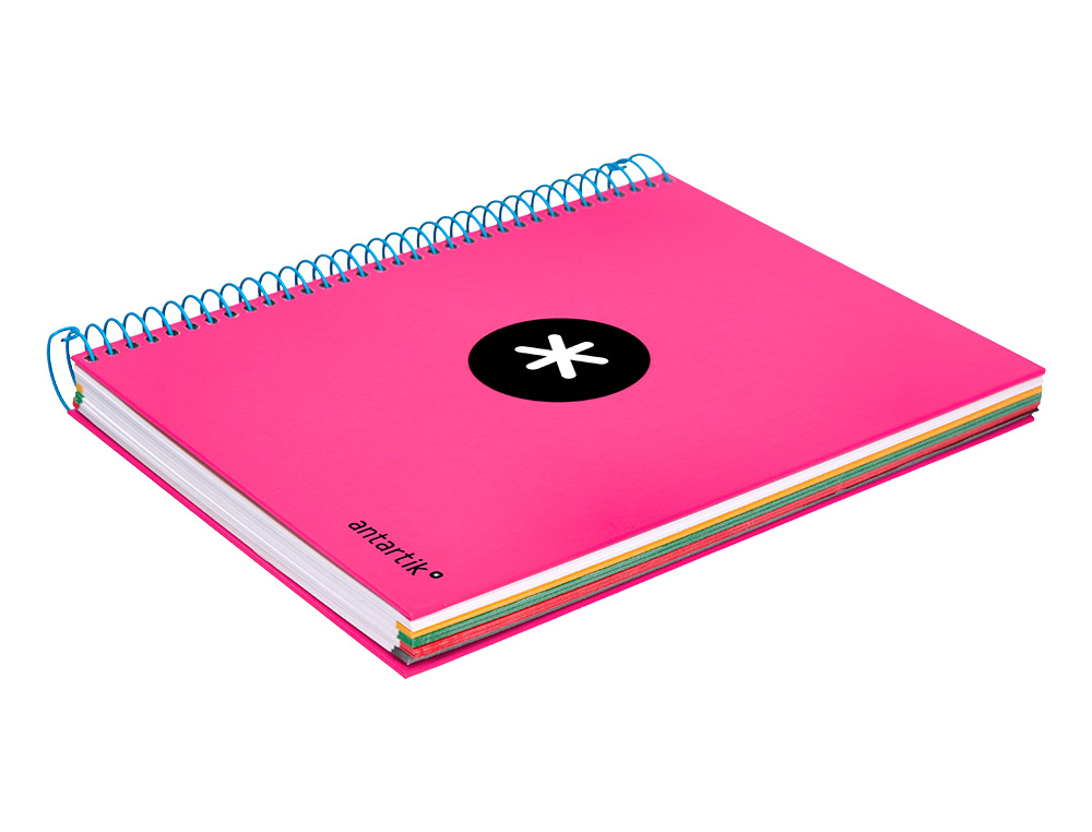 CUADERNO ESPIRAL A5 MICRO ANTARTIK TAPA FORRADA 120H 90 GR LISO CON BANDAS 6 TALADROS COLOR ROSA FLUOR