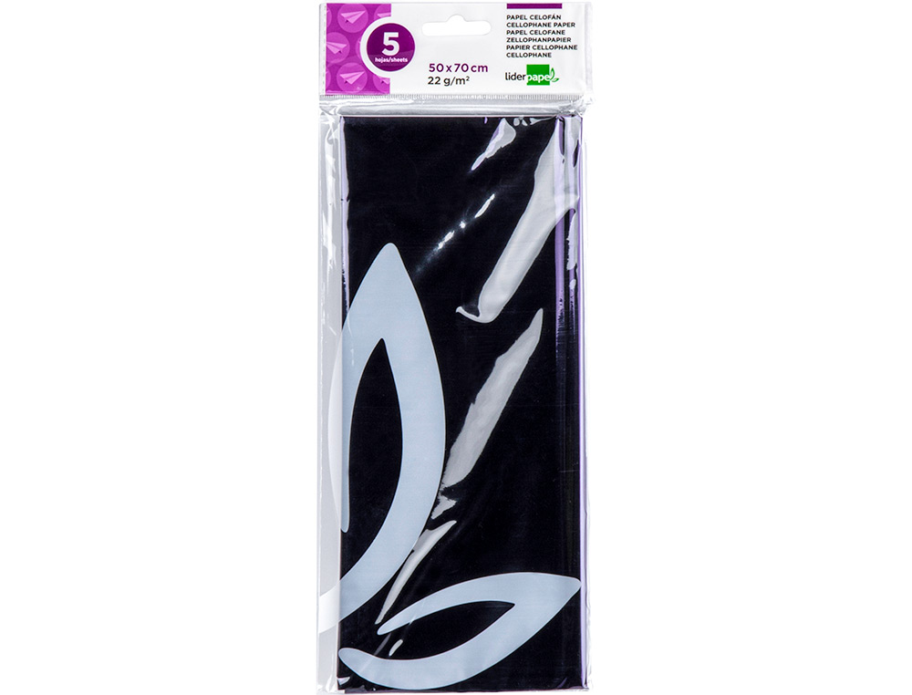 PAPEL CELOFAN LIDERPAPEL 50X70 CM 22G/M2 BOLSA DE 5 HOJAS VIOLETA