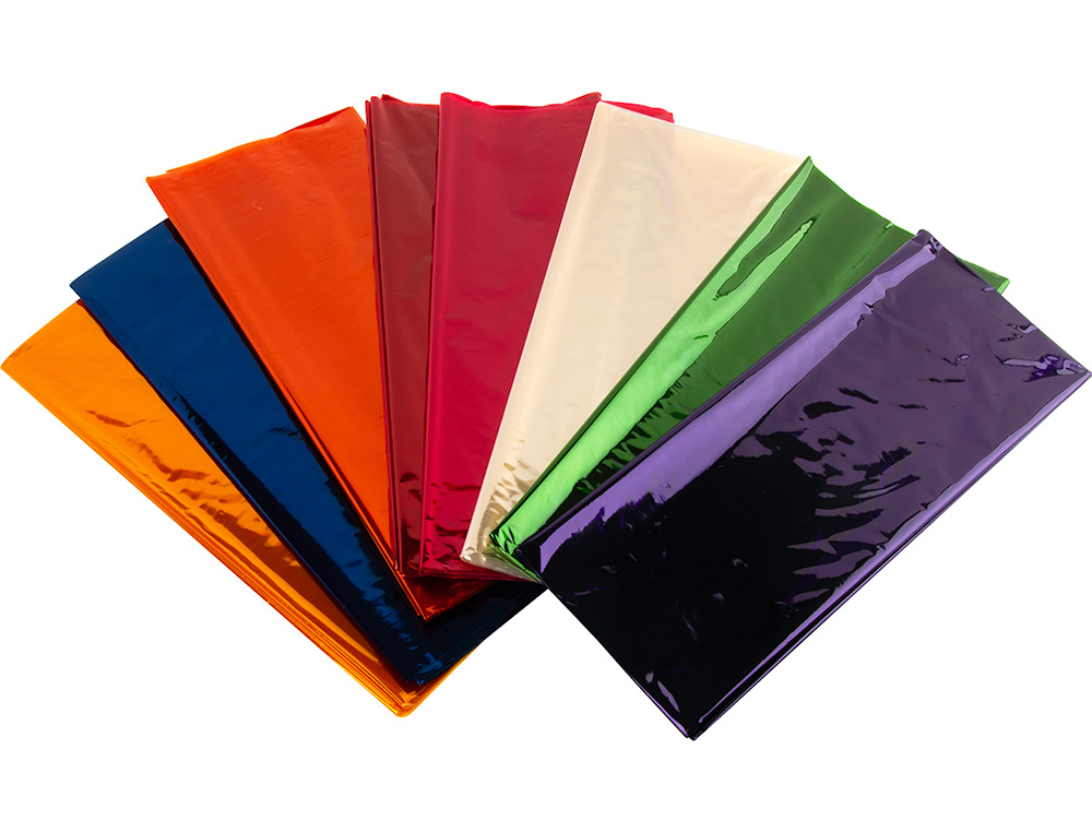 PAPEL CELOFAN LIDERPAPEL 50X70 CM 22G/M2 BOLSA DE 10 HOJAS COLORES SURTIDOS