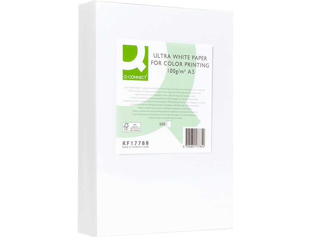 PAPEL FOTOCOPIADORA Q-CONNECT ULTRA WHITE DIN A3 100 GRAMOS PAQUETE DE 500 HOJAS