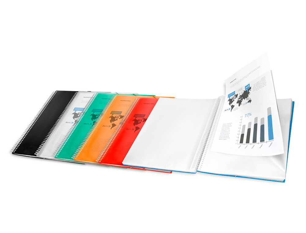 CARPETA LIDERPAPEL ESCAPARATE CON ESPIRAL 80 FUNDAS POLIPROPILENO DIN A4 NEGRO