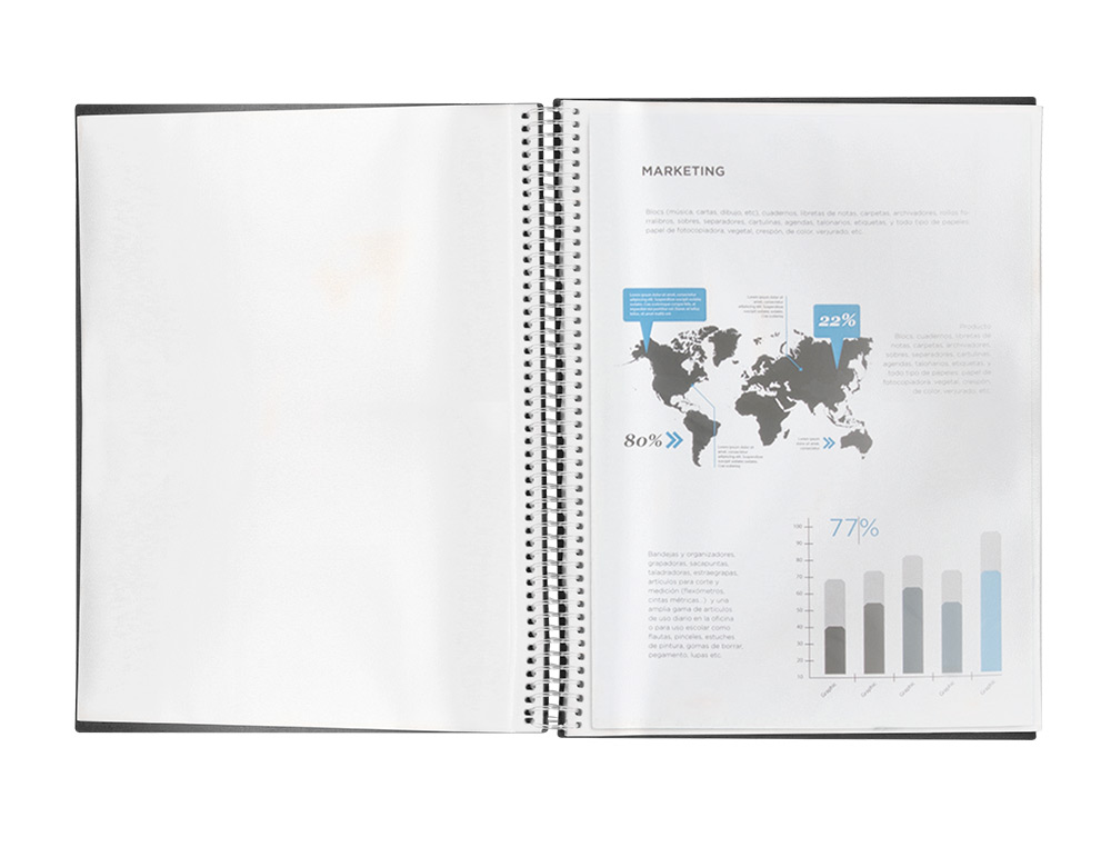 CARPETA LIDERPAPEL ESCAPARATE CON ESPIRAL 80 FUNDAS POLIPROPILENO DIN A4 NEGRO