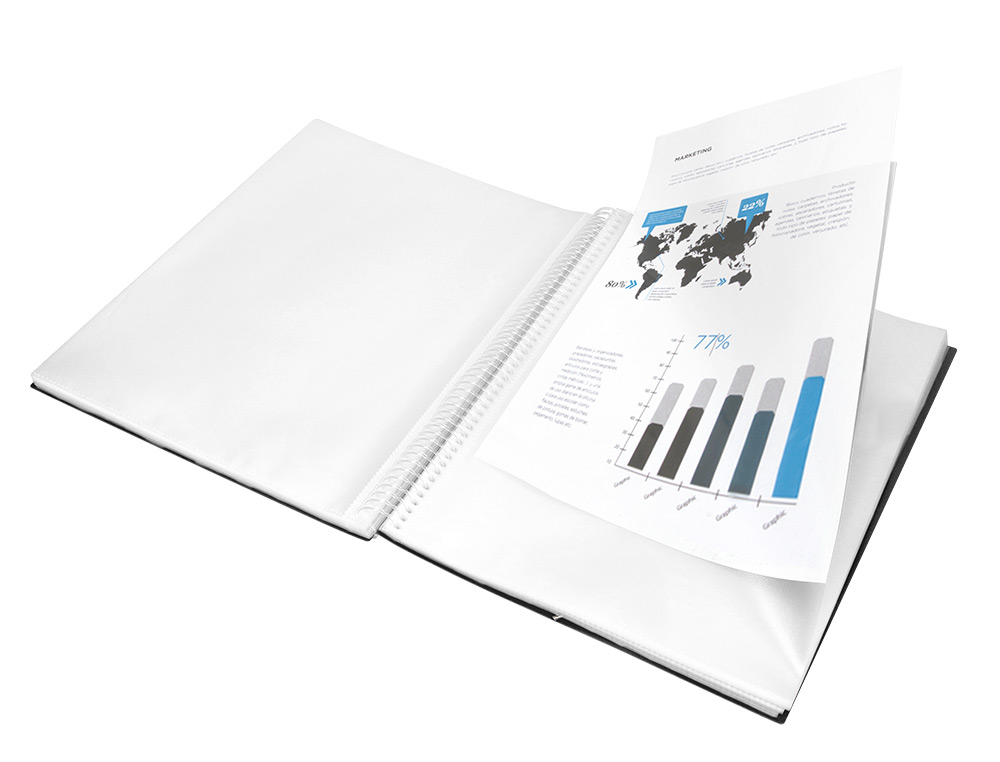 CARPETA LIDERPAPEL ESCAPARATE CON ESPIRAL 80 FUNDAS POLIPROPILENO DIN A4 NEGRO