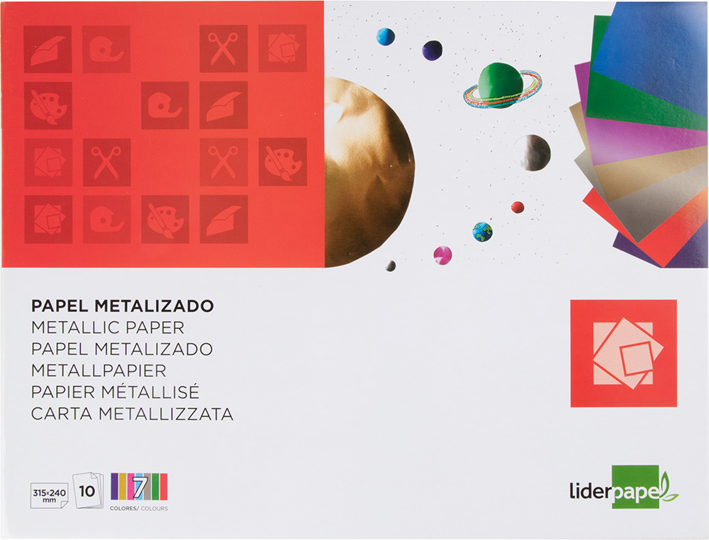 BLOC TRABAJOS MANUALES LIDERPAPEL PAPEL METALIZADO 240X315MM 10 HOJAS COLORES SURTIDOS