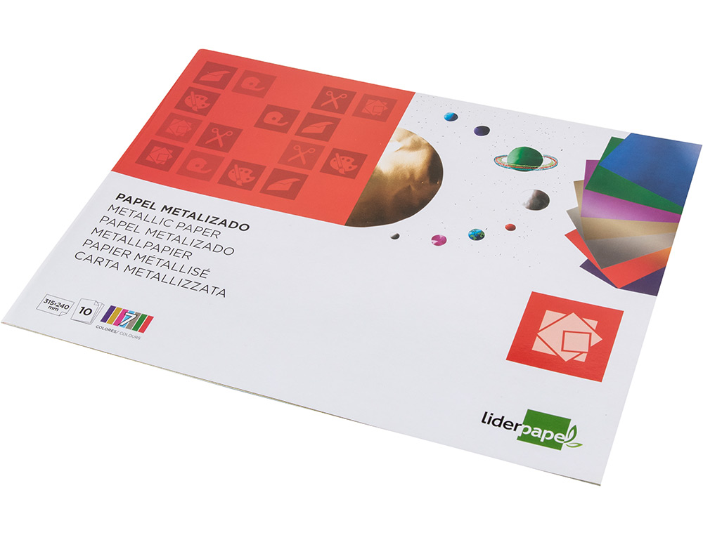 BLOC TRABAJOS MANUALES LIDERPAPEL PAPEL METALIZADO 240X315MM 10 HOJAS COLORES SURTIDOS