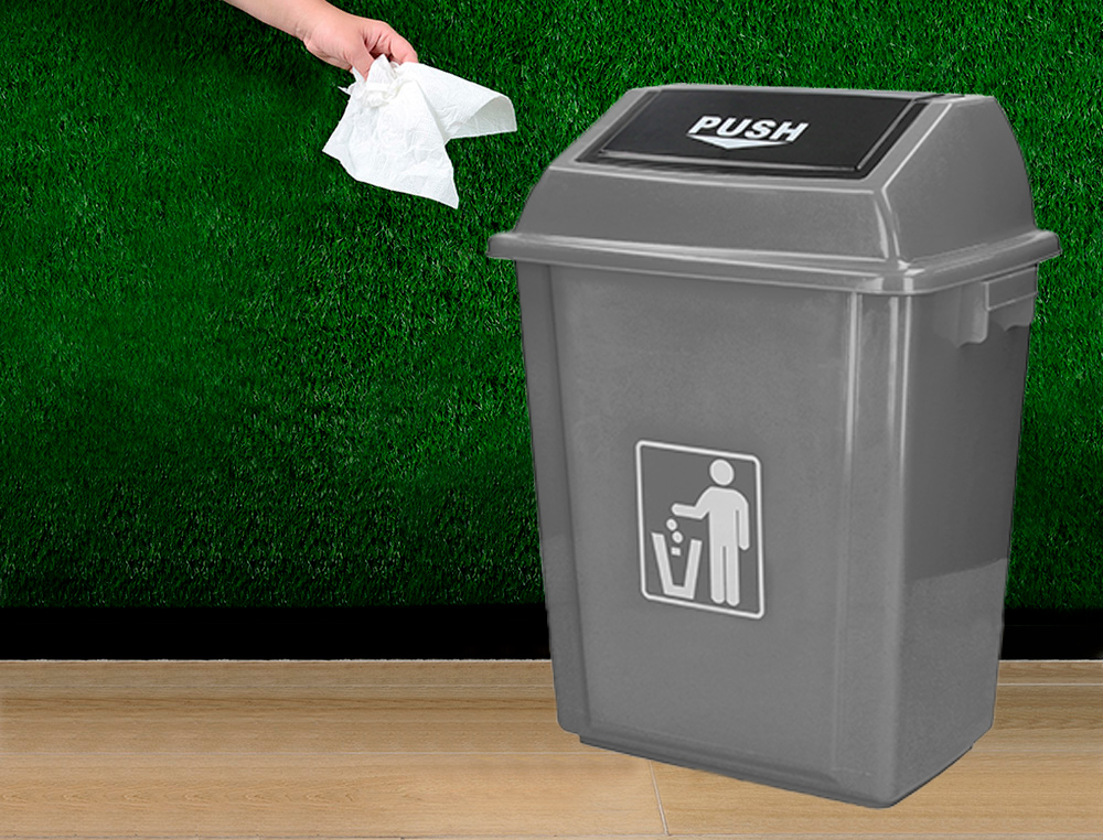 PAPELERA CONTENEDOR Q-CONNECT PLASTICO CON TAPA DE BALANCIN 58 LITROS GRIS 470X330X760 MM