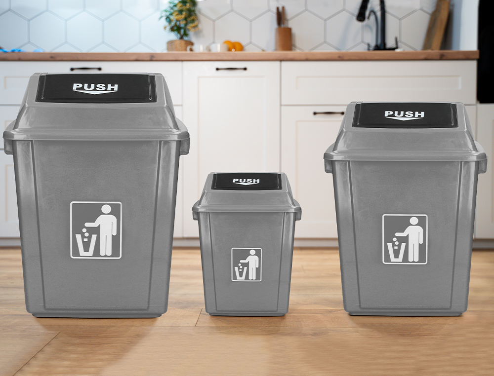PAPELERA CONTENEDOR Q-CONNECT PLASTICO CON TAPA DE BALANCIN 58 LITROS GRIS 470X330X760 MM