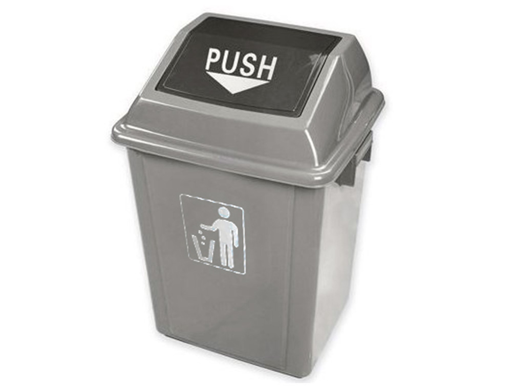 PAPELERA CONTENEDOR Q-CONNECT PLASTICO CON TAPA DE BALANCIN 58 LITROS GRIS 470X330X760 MM
