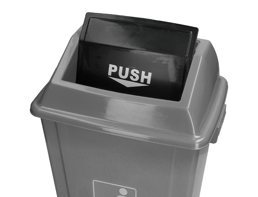 PAPELERA CONTENEDOR Q-CONNECT PLASTICO CON TAPA DE BALANCIN 58 LITROS GRIS 470X330X760 MM