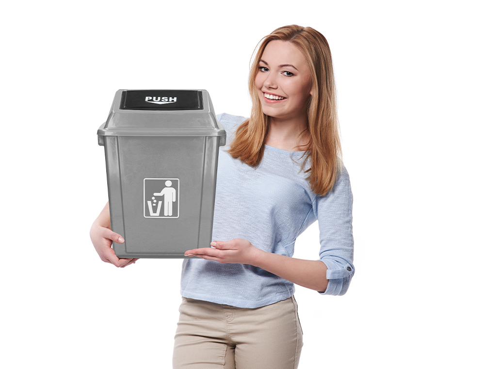 PAPELERA CONTENEDOR Q-CONNECT PLASTICO CON TAPA DE BALANCIN 20 LITROS GRIS 340X240X450 MM