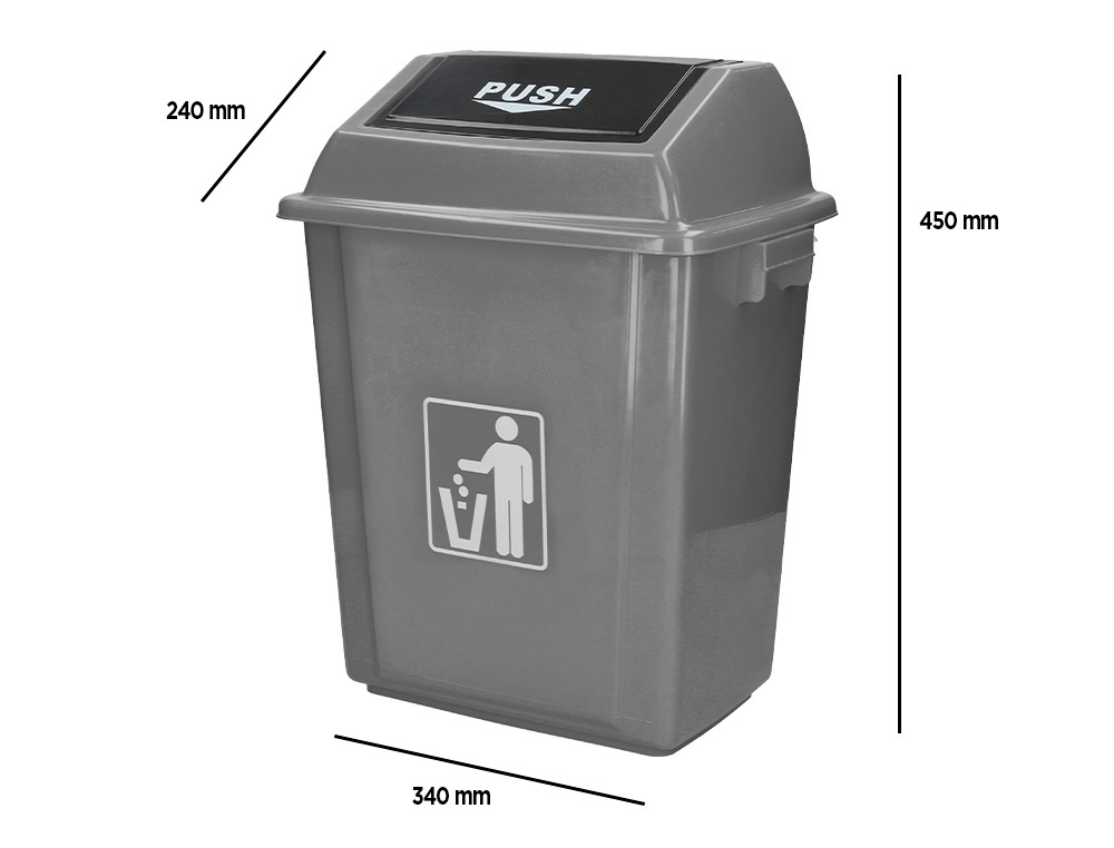 PAPELERA CONTENEDOR Q-CONNECT PLASTICO CON TAPA DE BALANCIN 20 LITROS GRIS 340X240X450 MM