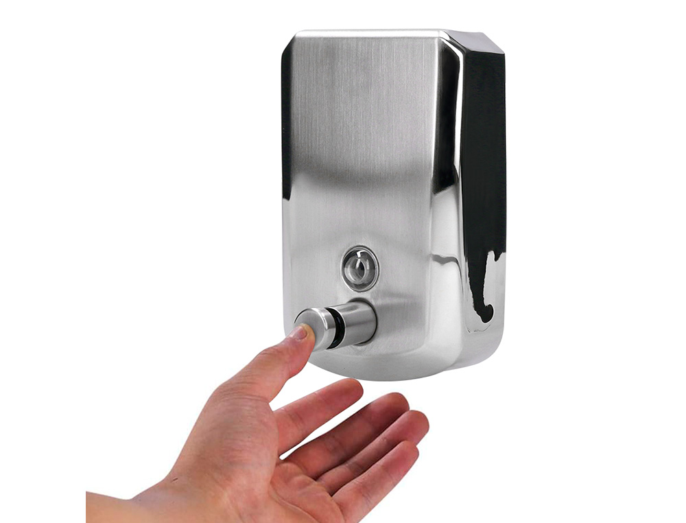 DISPENSADOR MANUAL Q-CONNECT DE JABON 800 ML ACERO INOXIDABLE 115X56X179MM