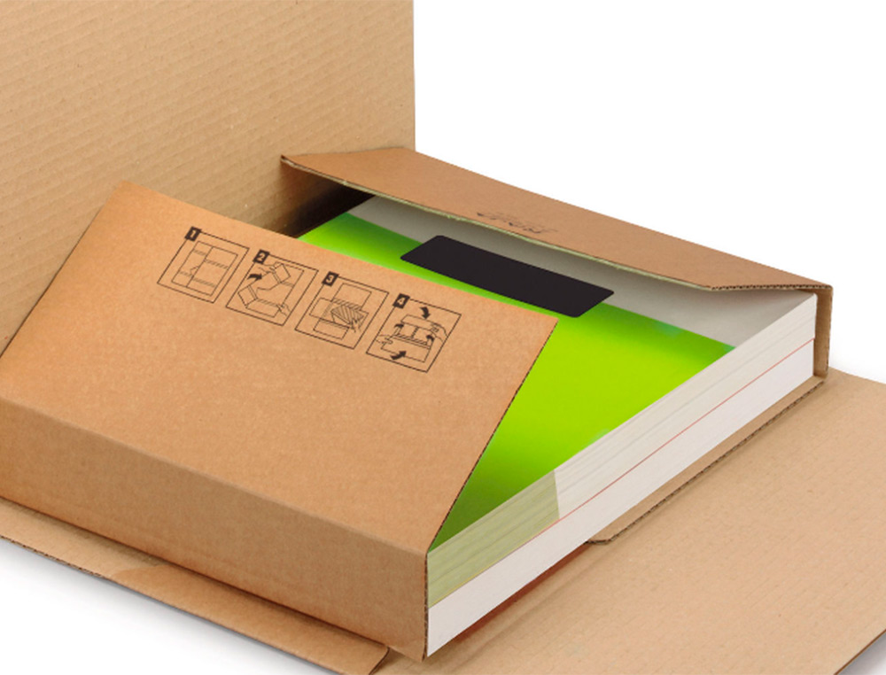 CAJA PARA EMBALAR LIBROS Q-CONNECT CARTON RECICLADO CANAL SIMPLE 3 MM COLOR KRAFT 300X240X60 MM